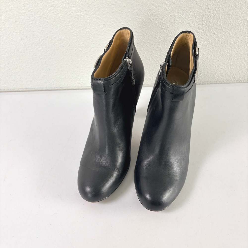 Coach Biancca Ankle Boots Size 7.5 Black Leather Stiletto Heel Hardware Booties